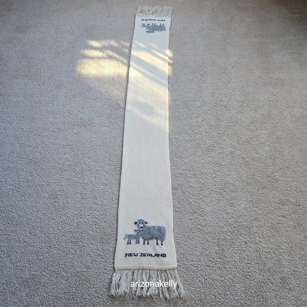 New Zealand Wool Scarf With Mama Sheep and Lamb